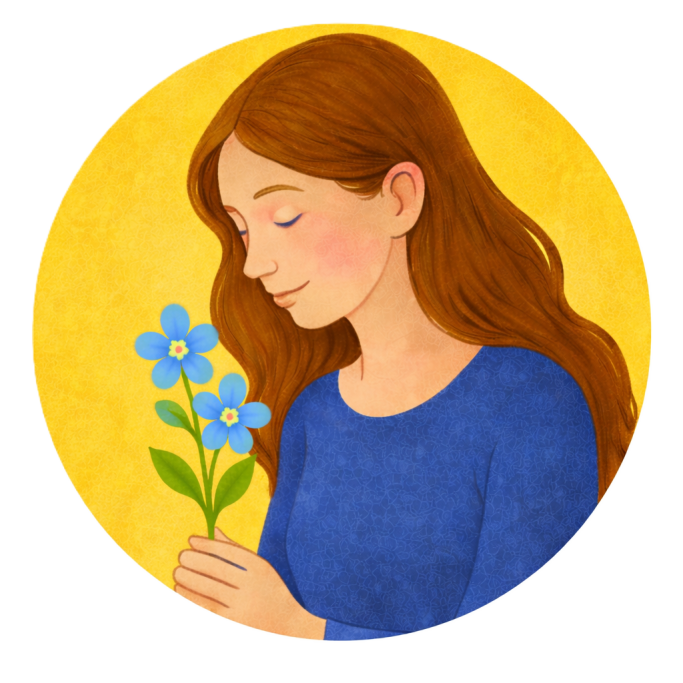 RH Picture of girl with forget me not flowers