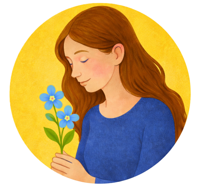 Picture of Girl with Forget me Not Flowers